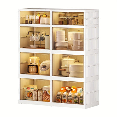 Estantería para Platos y Boles, Armario Plegable Antipolvo, Organizador de Cocina Sin Necesidad de Instalación, Múltiples Niveles de Plástico para Microondas
