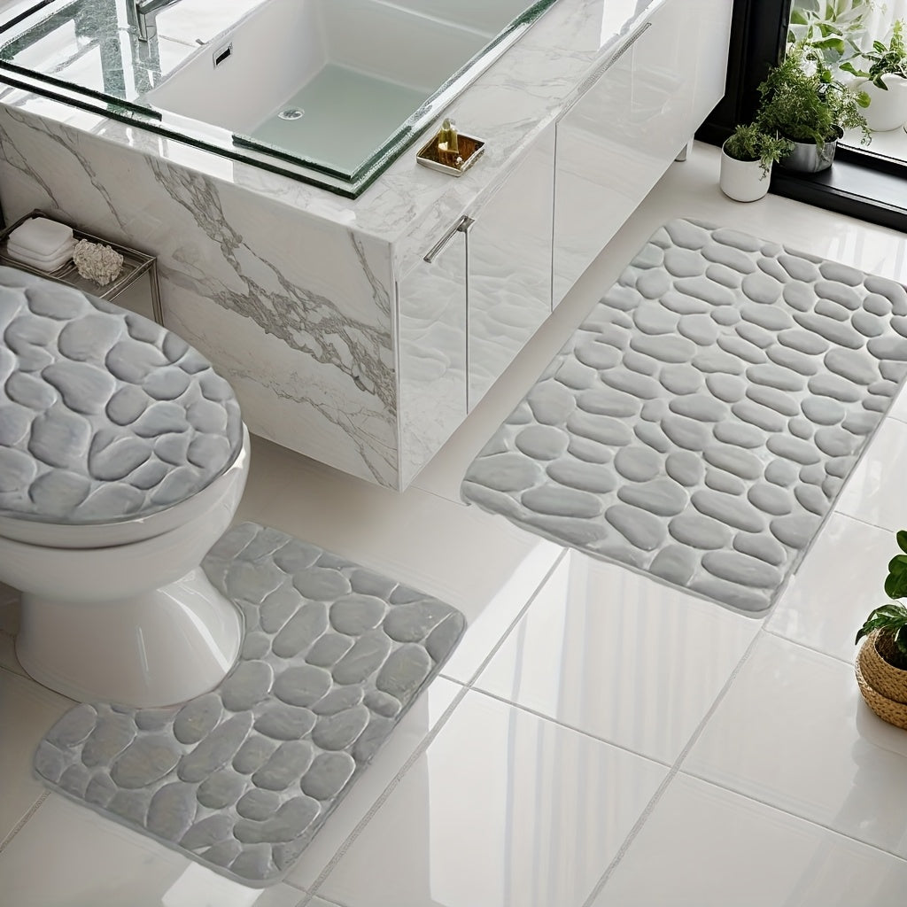 Juego de Alfombras para Baño de Espuma Viscoelástica 3 piezas - Ultraluertas y Absorbentes Antideslizantes en Forma de U para Inodoro, Alfombrillas Lavables a Máquina para Ducha y Bañera con Base de Fieltro, Tapetes Negros para el Suelo del Baño por Segu