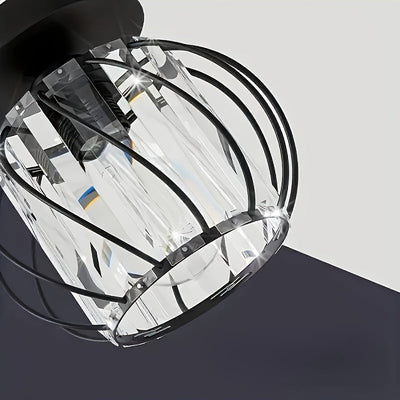 1 pieza de luz de techo semi-inclinada moderna, diseño de jaula de metal con paneles de vidrio, base de bombilla E26, cableado duro, acabado con aceite para sala de estar, pasillo, baño, cocina - bombilla no incluida, iluminación para techo