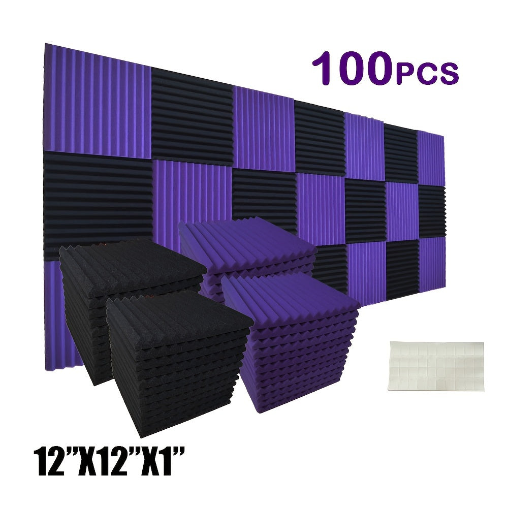 SMOLL ACOUSTIC 100-Unidades 5.08cm x 30.48cm x 2.54cm Paneles de espuma acústica autoadhesivos, material de reducción de ruido y amortiguación de sonido para estudio de grabación y teatro en casa, baldosas de espuma negra