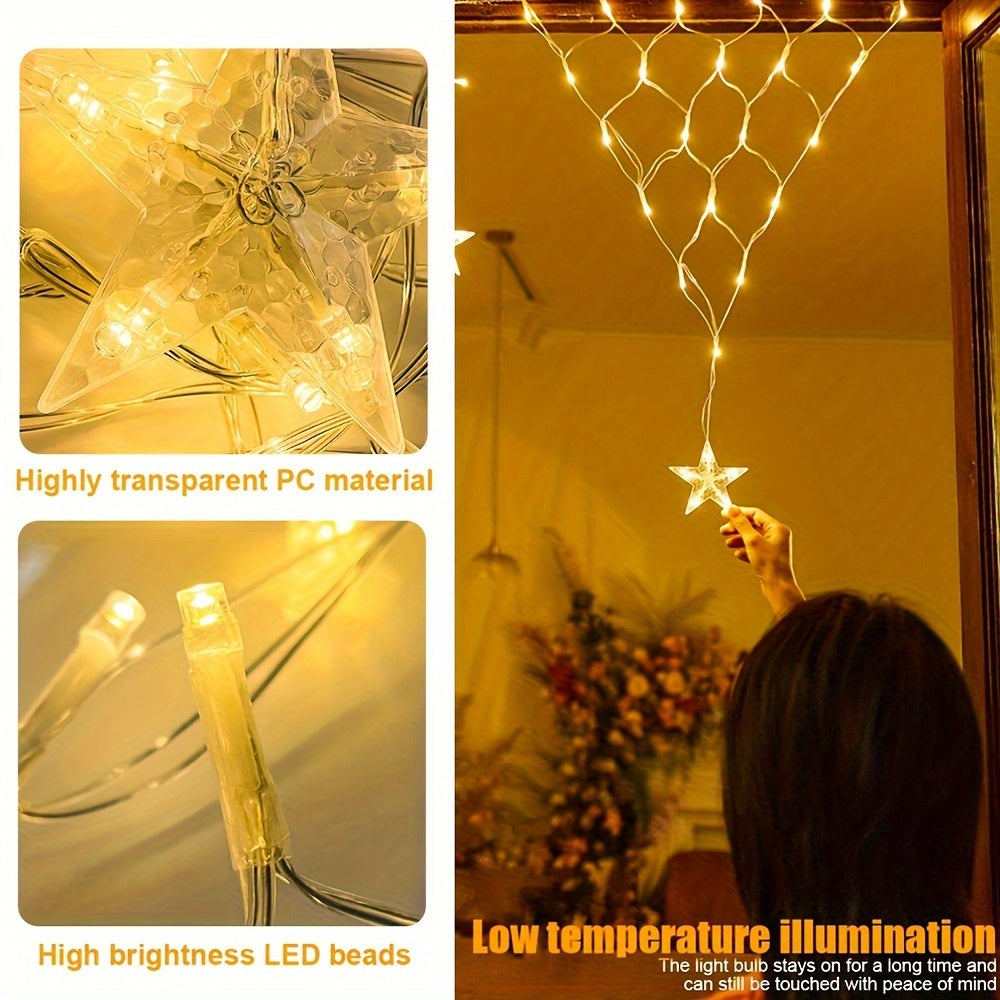 Luces solares en forma de estrella, 162 LED, 6.3 metros - 1 unidad, 8 modos de iluminación, malla de luces decorativas con batería solar removible, perfectas para decoración de dormitorio, patio, camping, bodas, porche y ambiente festivo (disponible en v