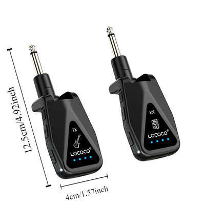 Sistema inalámbrico de guitarra, transmisor y receptor inalámbrico UHF para guitarra con indicador luminoso, 4 canales de audio recargables, alcance de 49,99 metros, Plug and Play, diseño de enchufe giratorio de 280° para guitarra eléctrica, bajo, amplif