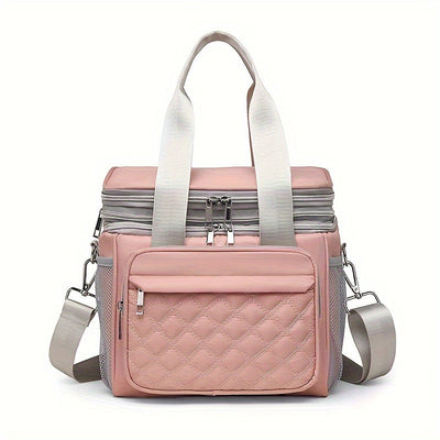 bolso Tote de Almacenamiento Multifuncional para el Hogar y Exteriores con Doble Capa en Rejilla Romboide, Gran Capacidad, No Contacto con Alimentos