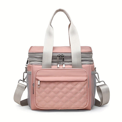bolso Tote de Almacenamiento Multifuncional para el Hogar y Exteriores con Doble Capa en Rejilla Romboide, Gran Capacidad, No Contacto con Alimentos