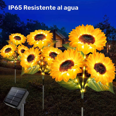 Luces Solares de Jardín Mejoradas de 3 Piezas con 9 Luces de Girasol, Luces Solares Artificiales Impermeables para Exteriores, Decoración de Jardín, Luces Decorativas Solares de Encendido/Apagado Automático para Césped, Patio, Porche, Camino de Flores, D