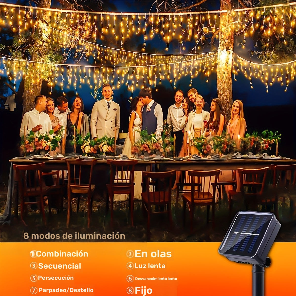 1pc Luces de hielo solares para exteriores - 8 patrones, Luces de hada para Navidad, Halloween, Acción de Gracias - Jardín, Árbol, Decoración de la casa (Blanco cálido/Blanco/Multicolor) Tiras de luces para exteriores IP44, alimentadas por energía solar,