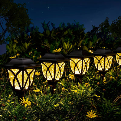 6 luces solares para jardín, exteriores y césped, estilo retro con cuadrícula, proyección de luz cálida/blanca, ideales para caminos, patios, jardines, entradas y regalos navideños