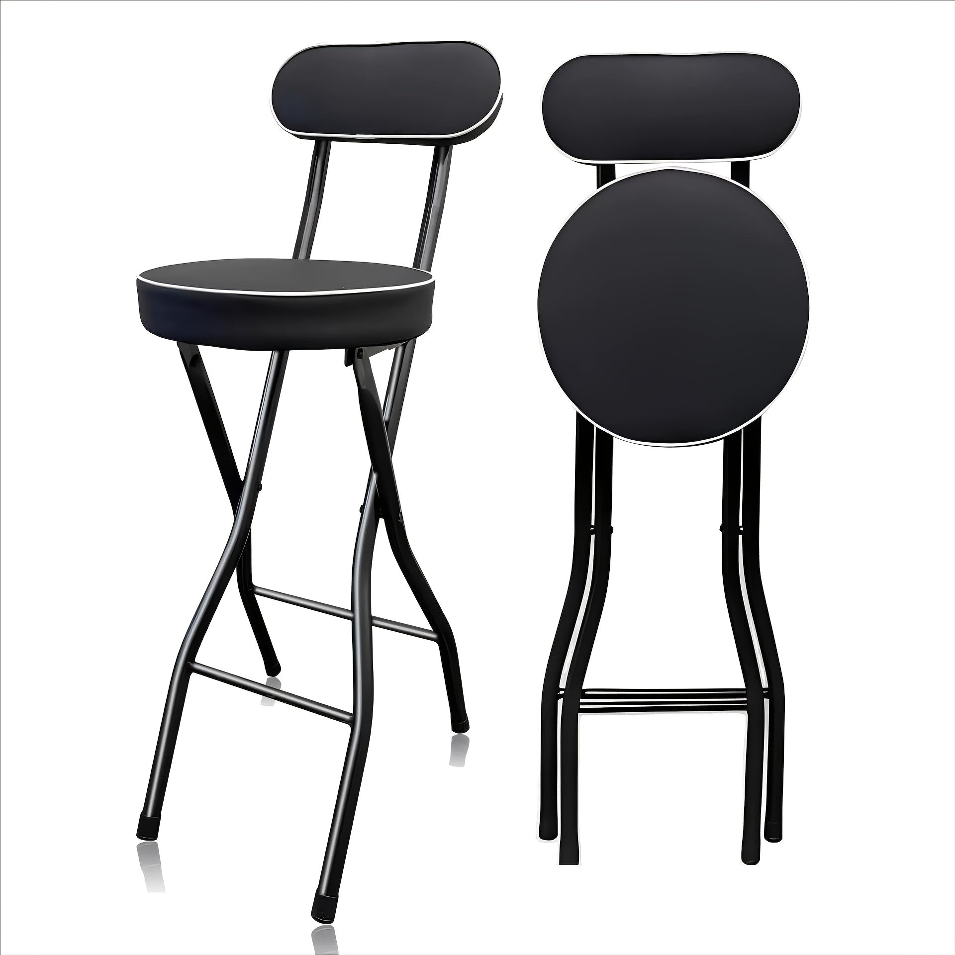 1pc Silla de bar plegable contemporánea, tapizada en cuero con relleno, estructura metálica, respaldo sólido, relleno de esponja, fácil de limpiar, diseño plegable para pisos duros, no requiere electricidad ni batería