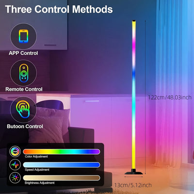 1 lámpara de suelo ambiental colorida, alimentada por USB con control remoto (baterías no incluidas), lámpara de suelo moderna con varios modos, luz de ritmo sincronizada con música, adecuada para dormitorio, sala de juegos, habitación, escenario de bar,