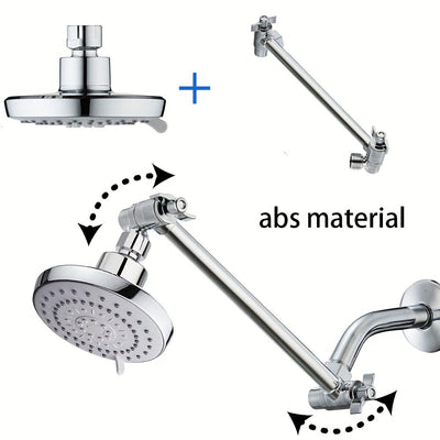 Cabezal de ducha de lluvia de alta presión de 12,7 cm con brazo de extensión de 25,4 cm, ajustable en 5 modos, acabado pulido, montaje en pared, plástico redondo, no requiere electricidad.