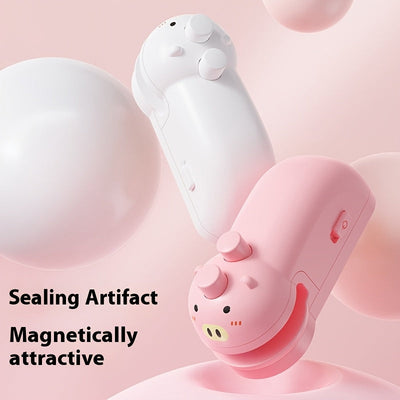 Mini máquina selladora de cerdito linda, adhesivo magnético para bolsas de refrigerador, sellado manual portátil doméstico con atracción magnética para evitar fugas de aire y humedad