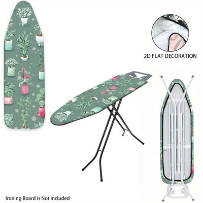 Fundas Lavables para Tabla de Planchar con Plantas Verdes - Sin Necesidad de Tabla, Ajusta a la Mayoría de Tablas Estándar, Decoración para Lavandería, Accesorios Fáciles de Instalar (Diseño Plano 2D), Organización del Hogar, Patrón Vibrante, Tela Durade