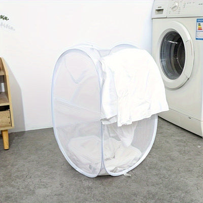 Cesto de lavandería de malla elegante y resistente con asa - Ideal para dormitorios, viajes y baños - Cesta de almacenamiento de ropa sucia de poliéster, cesta de almacenamiento plegable