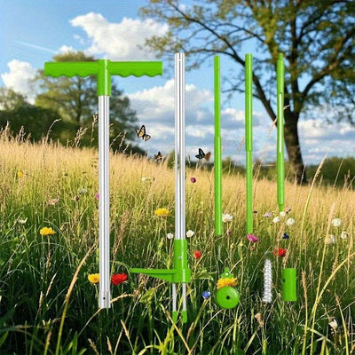 Juego de Herramientas para Deshierbe de 12 Escenas: Mango de Aleación de Aluminio Reforzado y Diseño con Pedal, Tubos Doble Articulados Desmontables – Rastrillo Manual Sin Esfuerzo para Céspedes y Jardines, ¡Sin Necesidad de Energía!