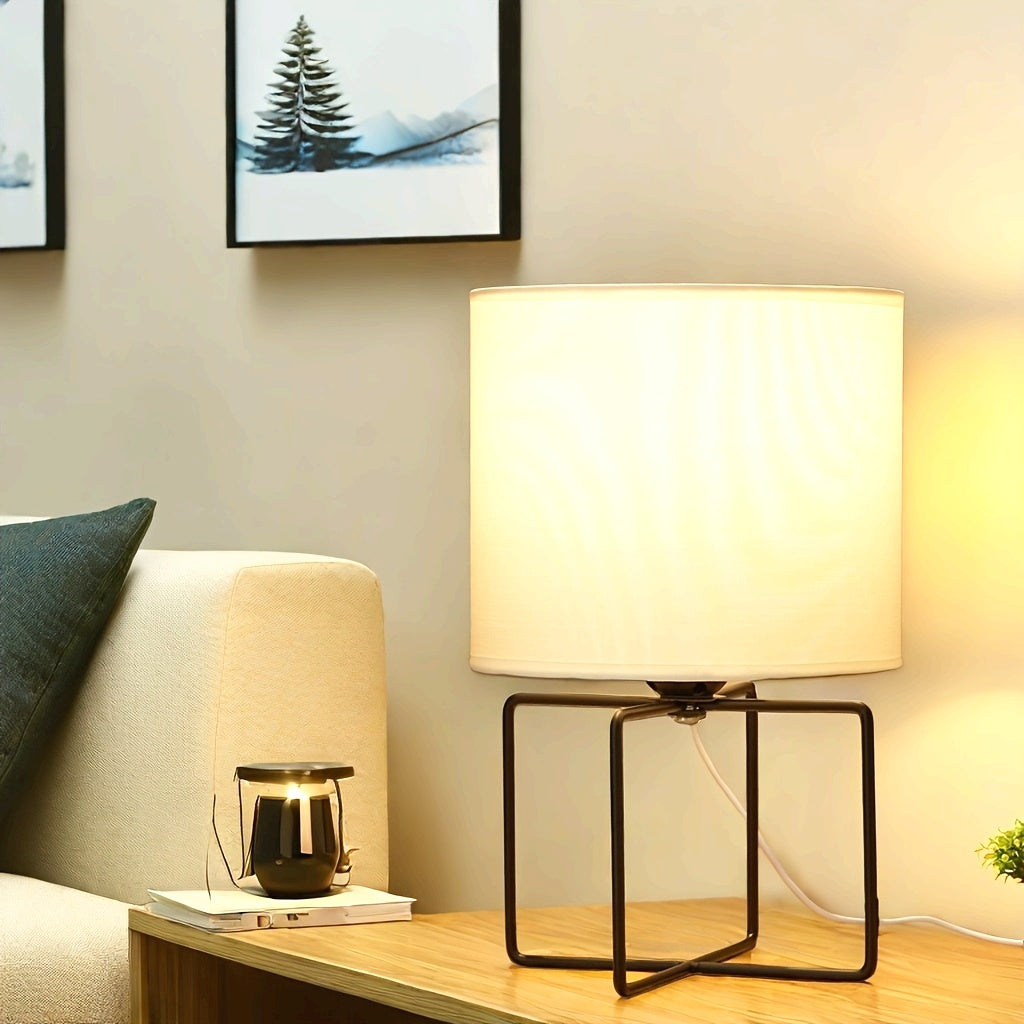1pc Lámpara de mesa LED de tela de estilo nórdico moderno, luz cálida alimentada por USB con control de interruptor, luz ascendente de metal para decoración del hogar, dormitorio, sala de estar, regalo ideal para diversas ocasiones.