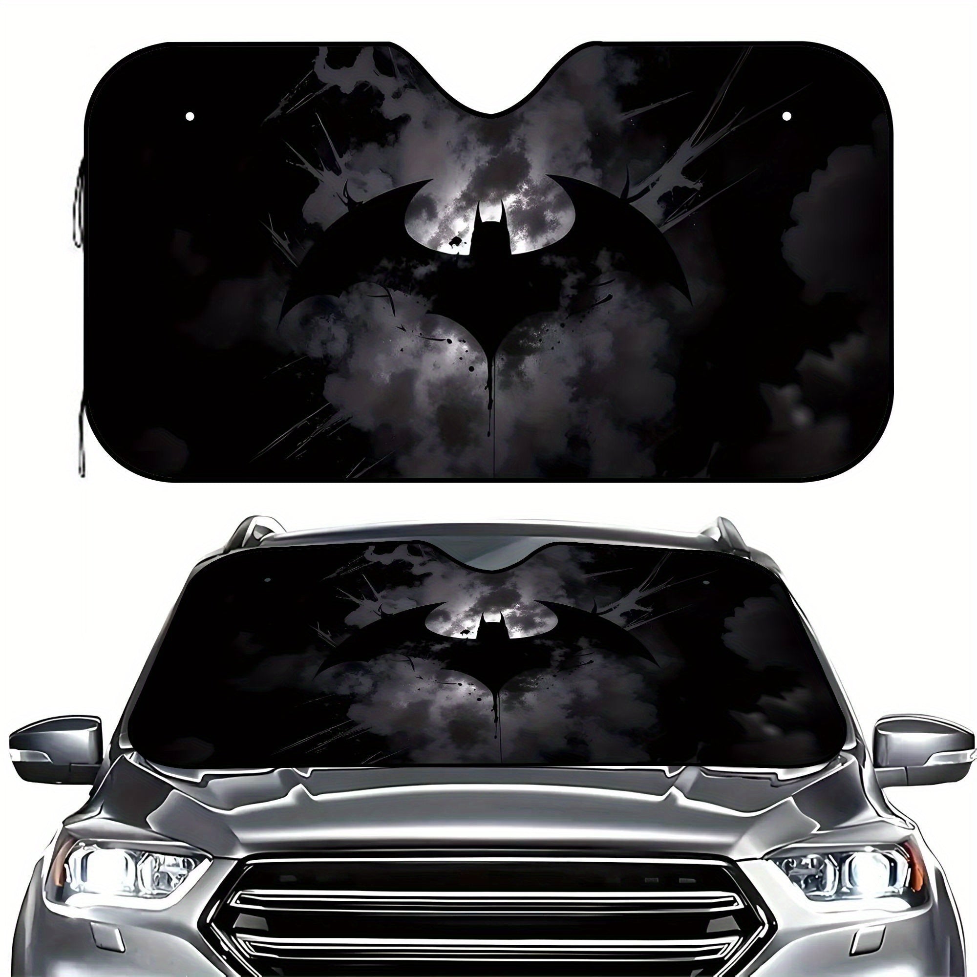 Paraguas solar plegable de Batman de Warner Bros. | Cubierta de parabrisas estilo dibujos animados con material de poliéster | Visera de coche premium con bloqueo de UV | Mantiene la temperatura fresca del habitáculo | Accesorio automotriz unisex (instal