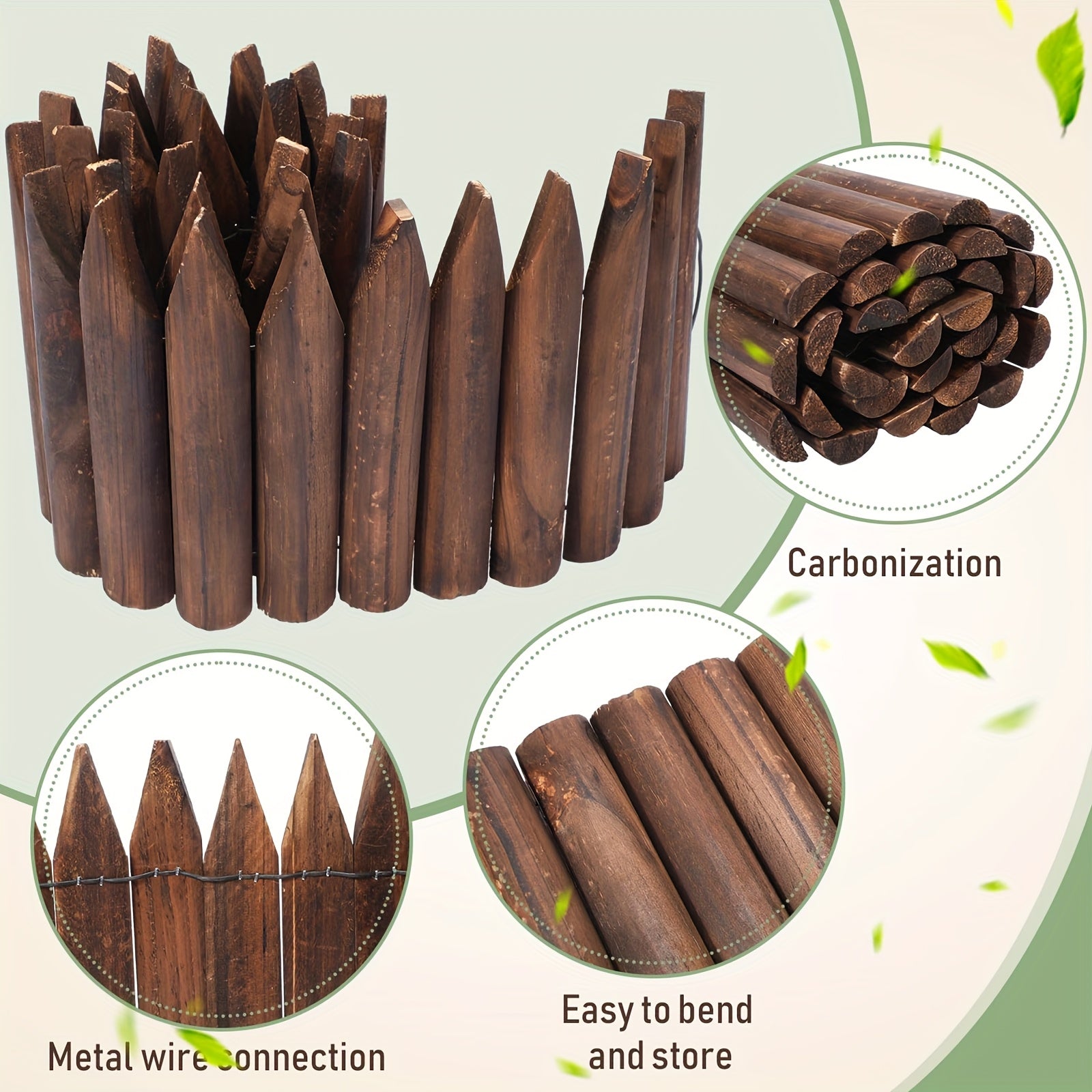 Valla de jardín de madera rústica de diseño curvo flexible para protección de mascotas y privacidad, decoración de patio y sendero en estilo pastoril, valla de jardín, barrera de protección de mascotas, estética natural, madera duradera.