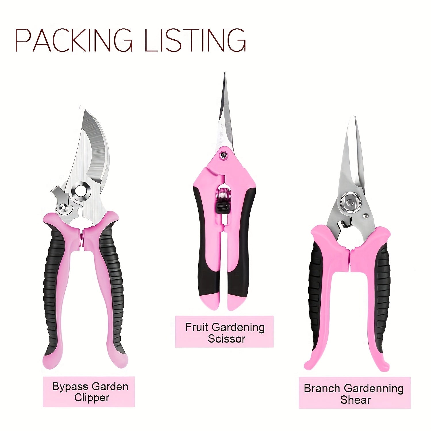 Juego de 3 Tijeras de Podar Rosa - Cuchillas de Acero Inoxidable para Cortar Flores/Frutas/Vainilla, Tijeras de Jardín Portátiles en Estuche (Regalo Ideal para Jardineros)