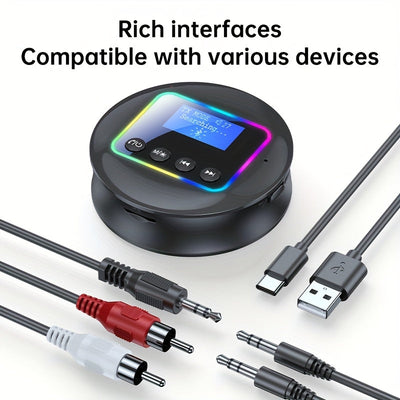 Adaptador de Altavoz sin varillas 5.4 con Pantalla Digital, Soporte para Tarjeta AUX/RCA/TF, Rango de 10m, Luz Ambiente RGB, Sonido Hi-Fi para Uso en Casa y Coche - Diseño Redondo , Alimentado por USB, Mejora del Audio Doméstico | Accesorio de Audio Mode