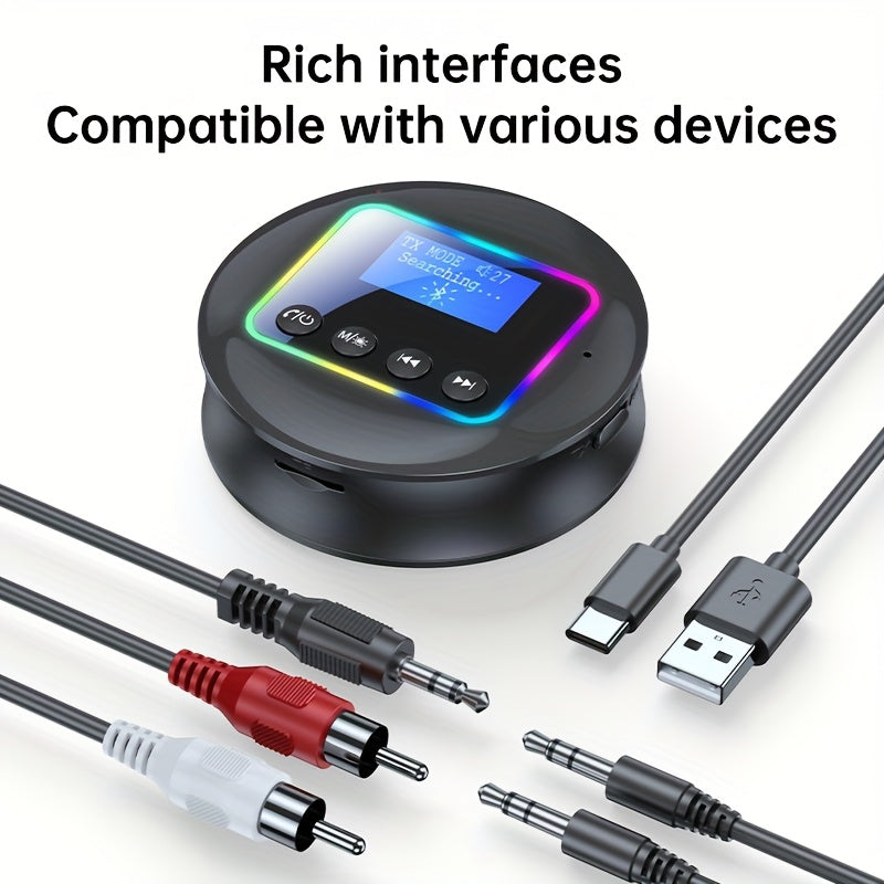 Adaptador de Altavoz sin varillas 5.4 con Pantalla Digital, Soporte para Tarjeta AUX/RCA/TF, Rango de 10m, Luz Ambiente RGB, Sonido Hi-Fi para Uso en Casa y Coche - Diseño Redondo , Alimentado por USB, Mejora del Audio Doméstico | Accesorio de Audio Mode