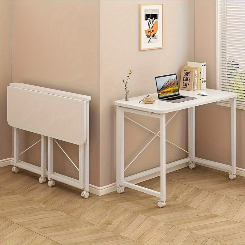 Escritorio Móvil Plegable Ligero - Fácil Montaje para Espacios Pequeños, Uso en Hogar y Dormitorio, Marco de Plástico y Metal Blanco, Altura Menor a 68.58 cm, Estación de Trabajo Rodante Ahorradora de Espacio, Escritorio Ajustable, Estructura Duradera