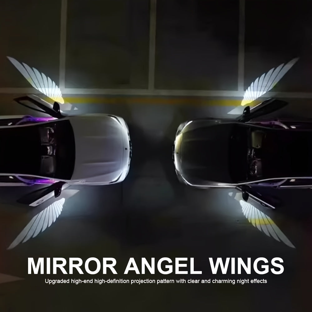 Conjunto de Luces Proyectoras para Coche con Alas de Ángel, Luces de Bienvenida LED en el Espejo Retrovisor Lateral y Puerta, Iluminación Ambiental que se Enciende al Desbloquear/Bloquear durante 30 Segundos