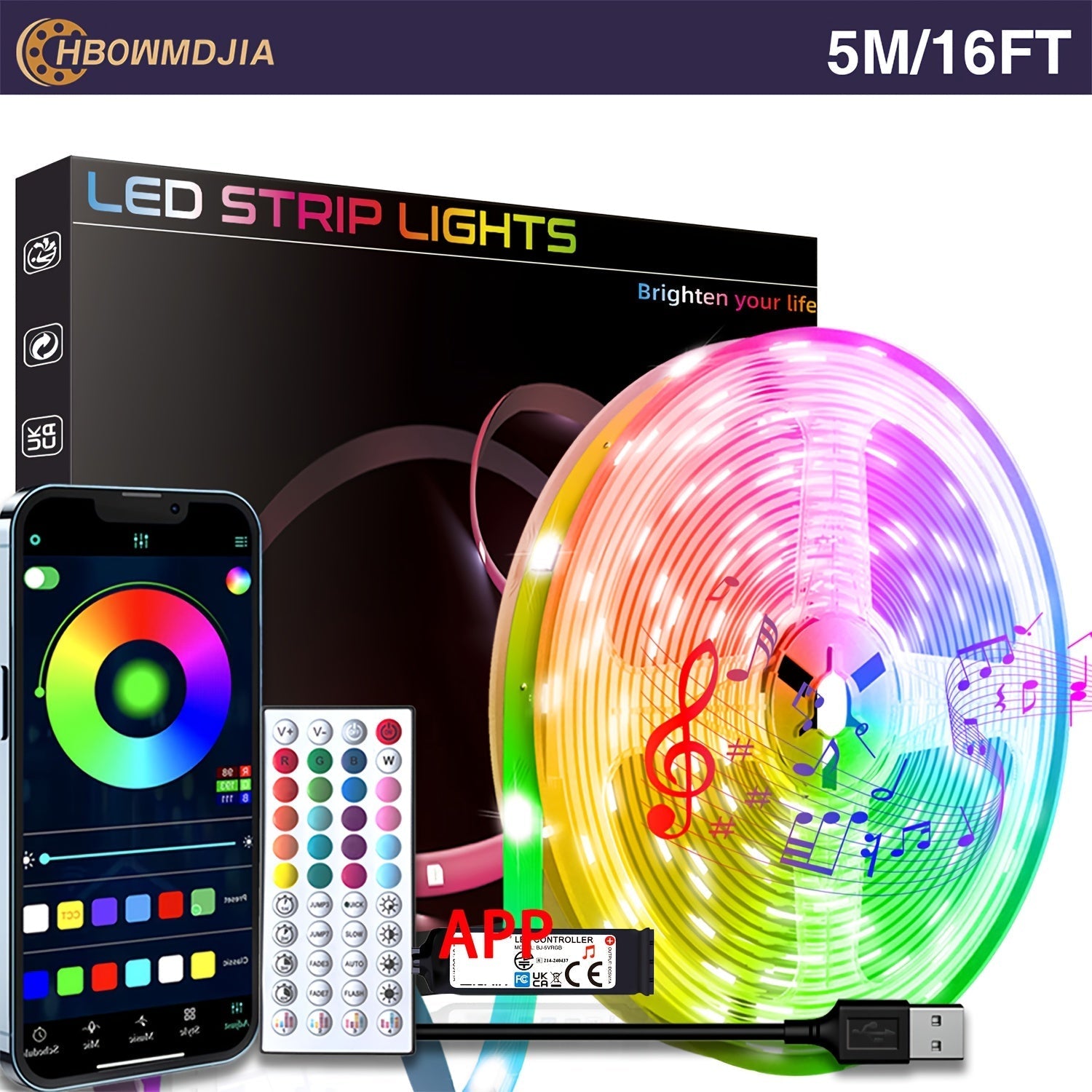 Tira de luces LED para habitación, 4.88m-30.48m, control por app inteligente, sincronización con música, cambio de color, con control remoto y temporizador, decoración para cuarto, hogar, fiestas y hoteles