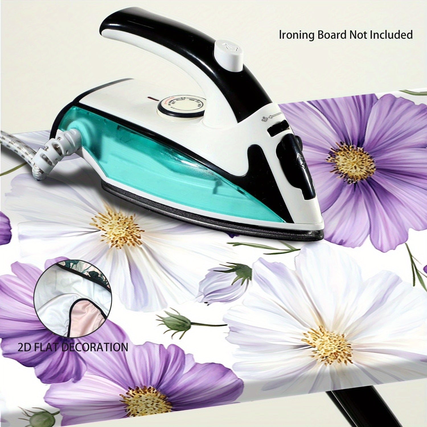 Funda de tabla plana de hierro de alta resistencia con diseño floral - Tamaño estándar, relleno completo, bordes elásticos, lavable en máquina, no incluye tabla plana, accesorio para habitación de lavado, decoración de habitación de lavado, 2D plana