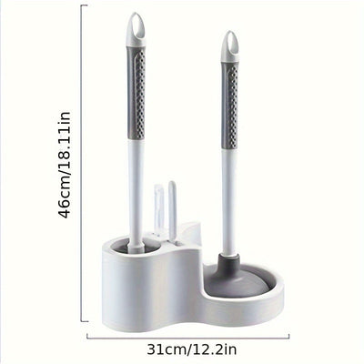 Kit de limpieza para inodoros de 4 piezas con cepillo de mango largo, desatascador y soporte - Juego de limpieza profunda para baños de plástico duradero