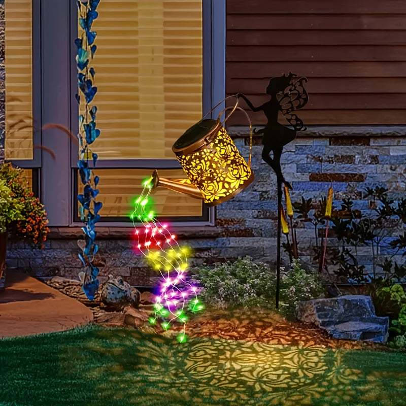 Gran regadera solar con luces - IP65, decoración de jardín de metal vintage, farol de pared solar para césped, sendero y decoración del hogar, decoraciones solares al aire libre.
