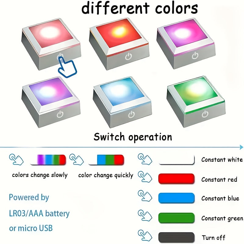 1 base de luz LED alimentada por batería USB o AAA, 3D de cristal, vidrio, acrílico o material transparente, base de exhibición con interruptor táctil sensible que cambia de color, 6,81 x 6,81 x 2,87 pulgadas, estilo Art Deco, patrón geométrico, iluminac
