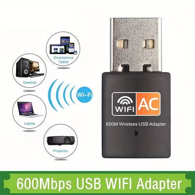 Trollicket 600 Mbps Adaptador de WiFi de doble banda USB - Antena 2,4G y 5GHz, dongle de red de alta velocidad para PC/laptops, compatible con Windows 10/11, alimentado por USB, sin batería, accesorio de red | Diseño elegante | Adaptador alimentado por U