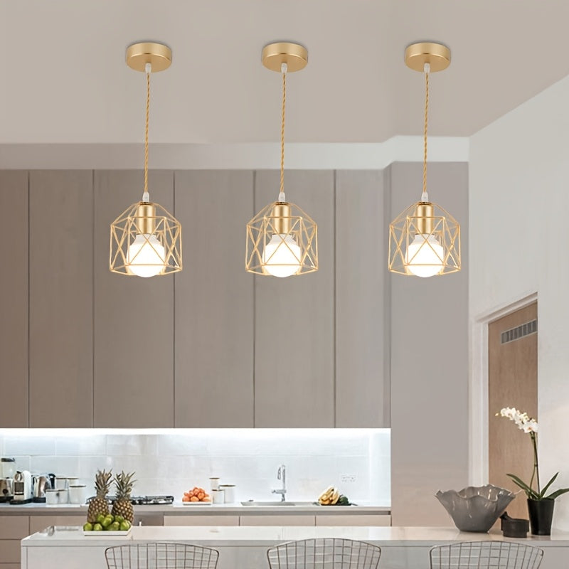 Lámpara colgante moderna minimalista en dorado y negro, con cabezal individual, altura ajustable, base para foco E27, montaje semiempotrado, ideal para comedor y bar, diseño cilíndrico elegante, construcción resistente, sin foco incluido
