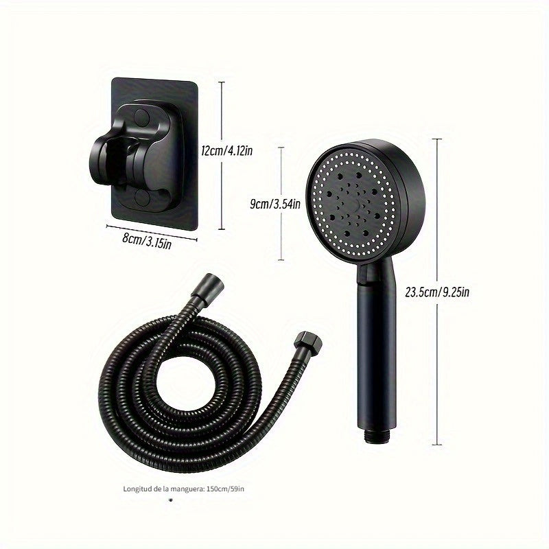 Un cabezal de ducha portátil con soporte y manguera, con 5 modos de flujo de agua ajustables, boquilla de ducha para baño, cabezal de ducha, accesorios de hardware para baño y suministros para baño.