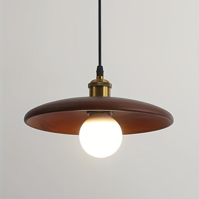 Lámpara colgante de madera sólida estilo nórdico moderno - Montaje semienterrado con base de metal negro, control de interruptor regulable, sombra de madera para comedor, dormitorio, bar de café, pasillo y sala de estar (bombilla no incluida)