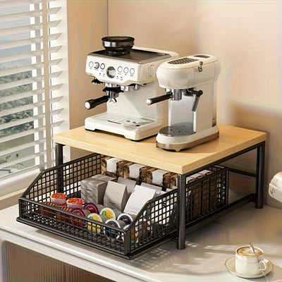 Organizador de Oficina Moderno con 1/2 Cajones - Estante de Madera Sólida y Metal Ahorrador de Espacio, para Impresoras, Electrónicos y Utensilios - Diseño Independiente, Fácil Montaje, Sin Necesidad de Energía