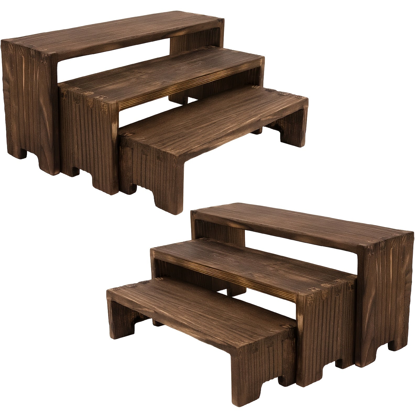 Estantería de Madera de 3 Niveles - Diseño Moderno Rústico para Sala, Oficina o Tienda - Construcción Robusta en Madera Natural - Apilable y Ahorrador de Espacio - Ideal para Decoración del Hogar, Libros y Exhibición