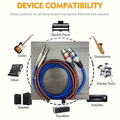 Cable de 6.5 mm a XLR hembra, paquete de 2, azul y marrón, alta calidad, disponible en longitudes de 1 metro (3 pies) a 3 metros (10 pies), ideal para mezcladoras de micrófonos, estudios de grabación e iluminación escénica
