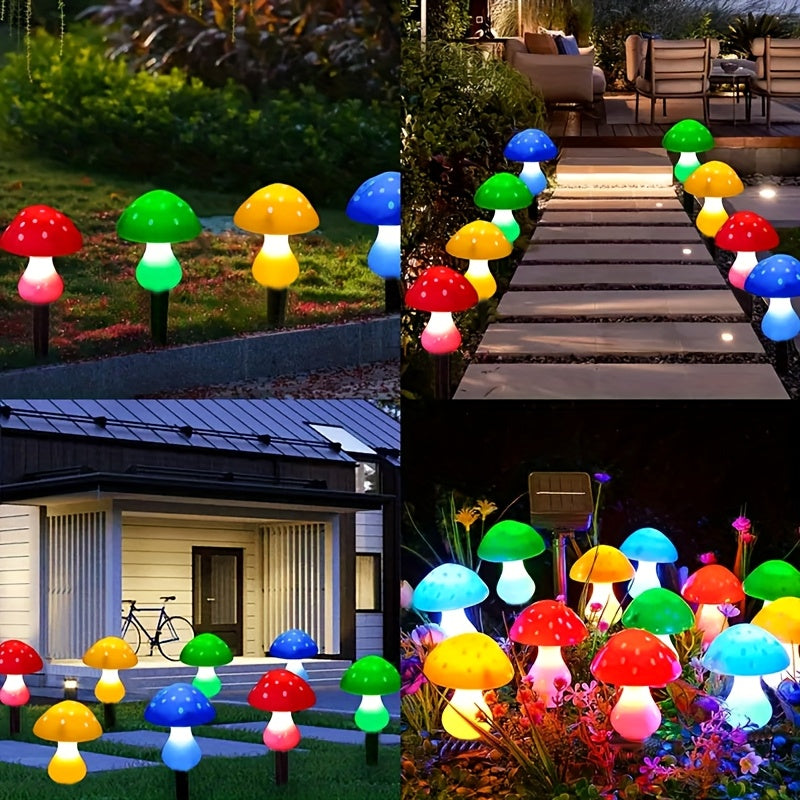 Luces Solares de Suelo en Forma de Hongo con 8 LED para Exteriores - Decoración de Jardín, 8 Modos de Iluminación, Luz para Senderos y Paisajes, Luz Nocturna para Acampar | Decoración para Césped del Jardín | Luces para Fiestas Festivas (rojo/Colorido op