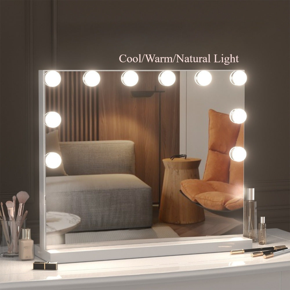 Un espejo de tocador con iluminación LED de tres colores ajustable, alimentado por USB, con control de botón, adecuado para decoración de escritorio, dormitorio, baño, iluminación ambiental, decoración de vacaciones, tiendas al aire libre y jardines.