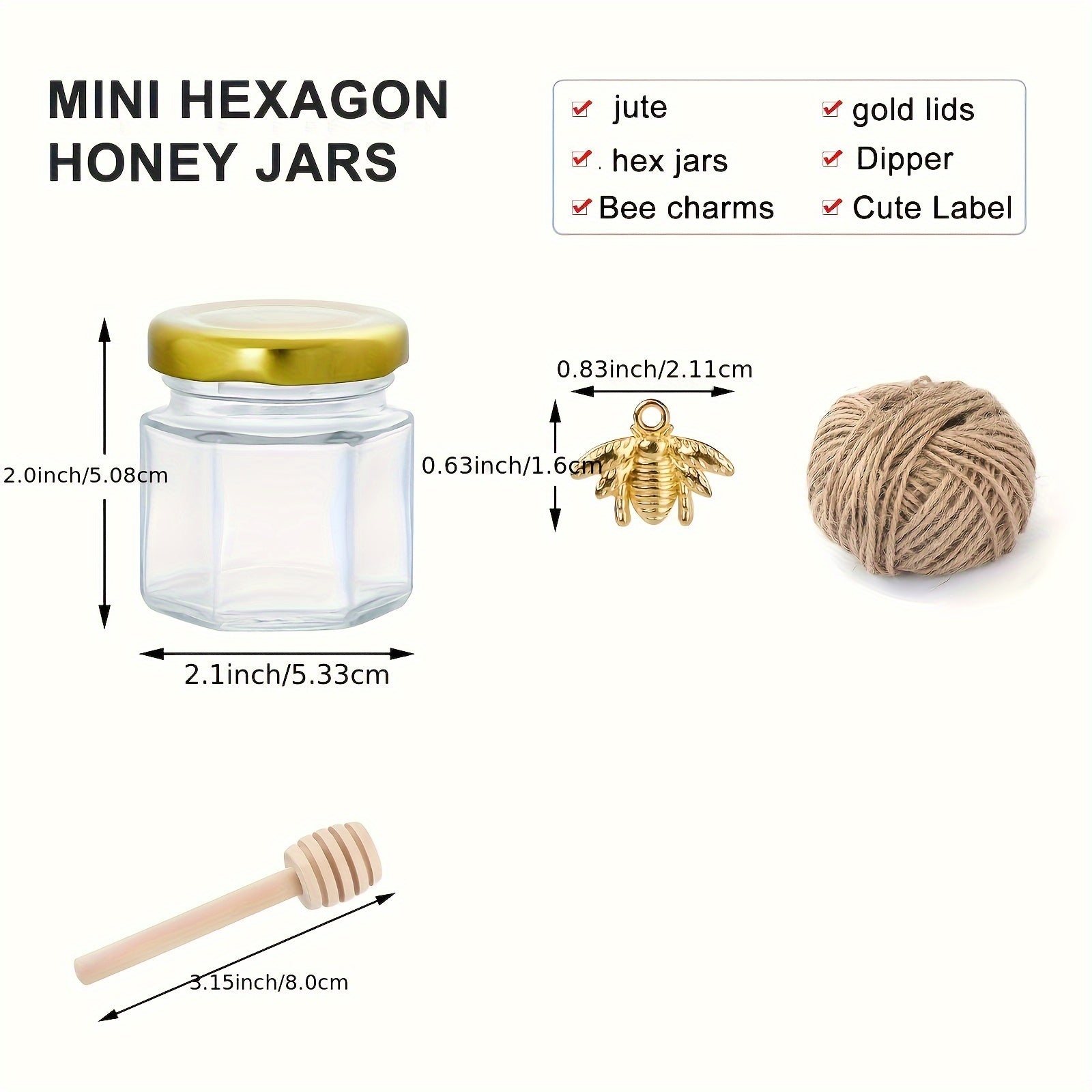 Elegante tarro de vidrio hexagonal mini con tapa dorada y cubo de madera, perfecto para conservación natural y fiestas - empaquetado múltiple para bodas y regalos de novia, tarro de miel de vidrio transparente familiar con tapa, tarro de vidrio transpare