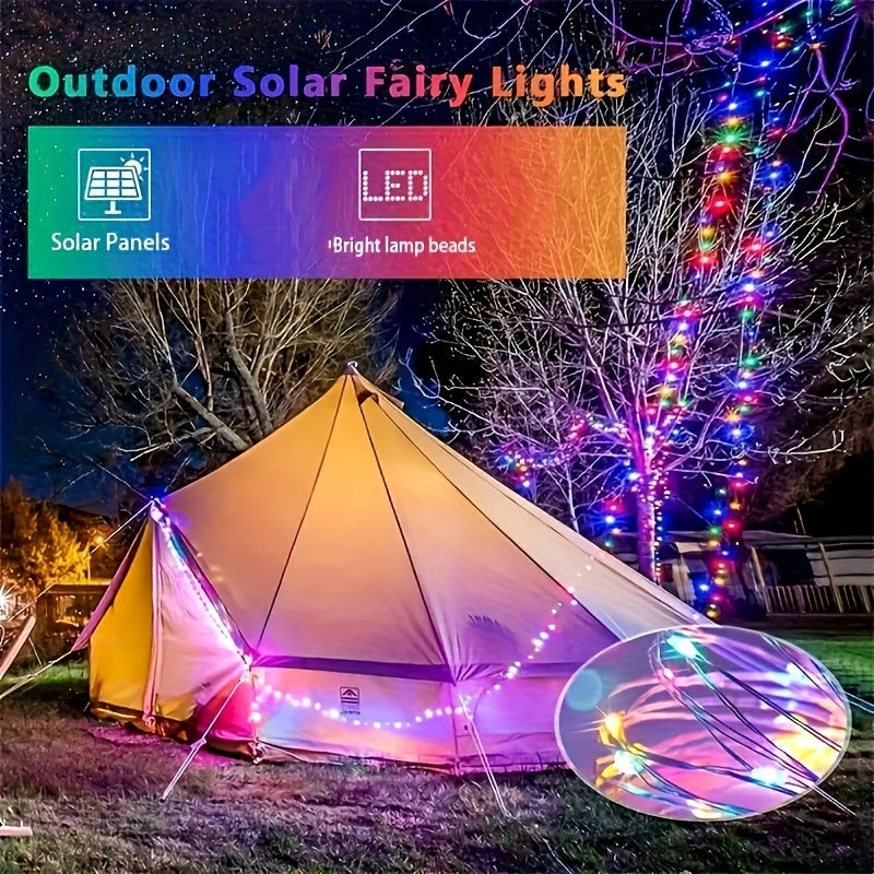 Luces de cuerda solares AMILL, 8 modos de parpadeo Luces de hada blancas cálidas, IPX4, para exterior, árboles, jardín, decoración de Navidad, colores mixtos, material de cobre, alimentadas por energía solar, control por botón, iluminación ambiental mult