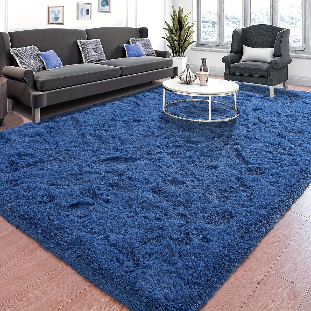 1 Pieza, Alfombra De Sala De Estar De Felpa Sólida Teñida En Tonos Oscuros, Suave Y Esponjosa, Mejorada, Decorativa Y De Gran Tamaño, Duradera Y Fácil De Mantener Limpia, Junto Al Sofá De La Sala De Estar Y Al Lado De La Cama Del Dormitorio