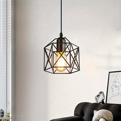 1 Luminaria colgante minimalista moderna con base de bombilla E27 - Diseño geométrico de hierro, montaje semiempotrado para comedor, pasillo, bar y más (bombilla no incluida), Luminaria moderna | Luminaria minimalista | Luminaria de hierro