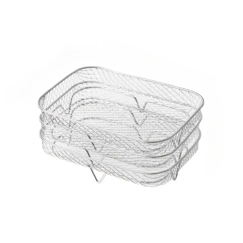 3pcs Accesorios de Acero Inoxidable para Freidora de Aire - Rejilla Rectangular Multifuncional, Apto para Microondas, Apilable y Antiadherente - Adecuado para la Mayoría de Freidoras de Aire, Revestimiento para Freidora de Aire