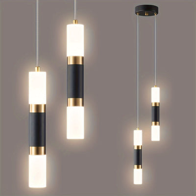 Luces Colgantes LED Elegantes de 2 y 3 Luces Regulables, Diseño Moderno en Negro y Dorado, Pantalla de Acrílico - Ideales para Isla de Cocina, Mesita de Noche de Dormitorio, Instalación Semi-Encastrada, Luces LED para Dormitorio