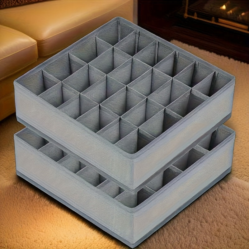 Paquete de 2, 48 compartimentos, organizadores de calcetines y ropa interior de tela - Cierre de cremallera duradera, caja de almacenamiento plegable para calcetines, ropa interior, corbatas - Ideal para dormitorio y decoración del hogar, organización de