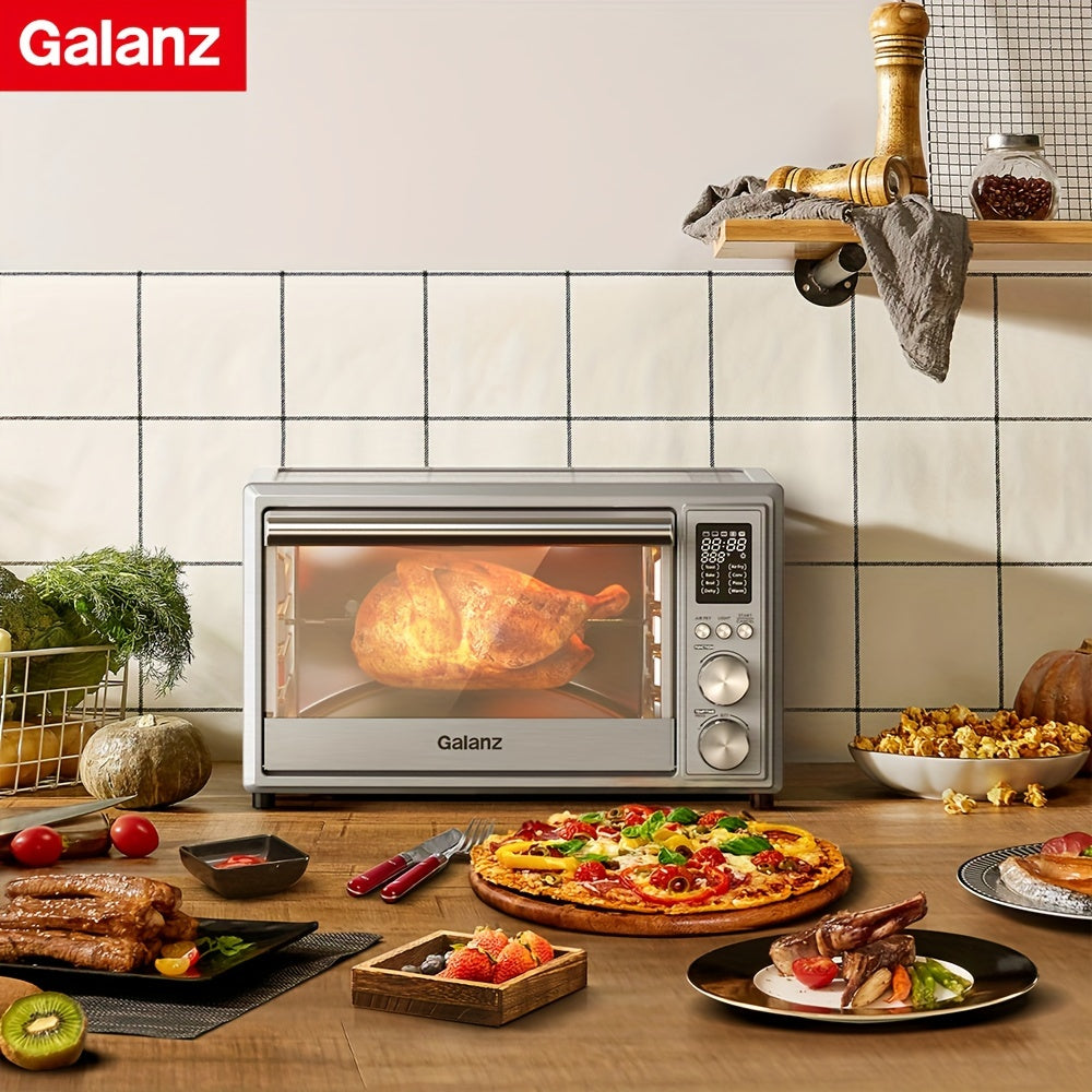 Combinación de Freidora de Aire Galanz, Tostadora y Horno Digital, Combo de Asador Digital 5-en-1, Horno de Convección de Encimera, Tostadora de 6 Rebanadas con Deshidratador de Pizza, Sin Aceite, 4 Accesorios Incluidos, 1800W, 26 Quart, Acero Inoxidable