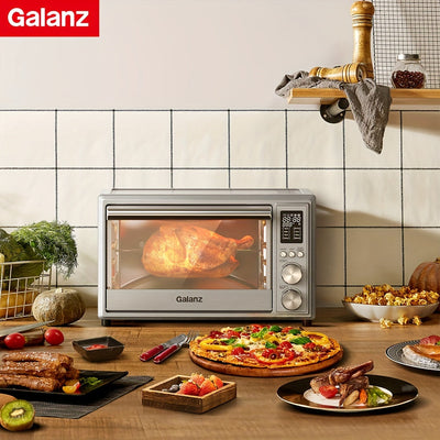 Combinación de Freidora de Aire Galanz, Tostadora y Horno Digital, Combo de Asador Digital 5-en-1, Horno de Convección de Encimera, Tostadora de 6 Rebanadas con Deshidratador de Pizza, Sin Aceite, 4 Accesorios Incluidos, 1800W, 26 Quart, Acero Inoxidable