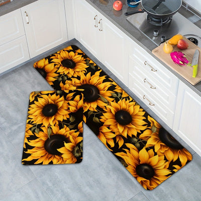 Alfombra Antideslizante Con Patrón De Girasol, Versátil Para Cocina, Baño Y Decoración Exterior, Alfombra De Poliéster Lavable A Máquina, Tapetes Para Baño Y Inodoro, Patrón Floral Soleado, Decoración De Baño